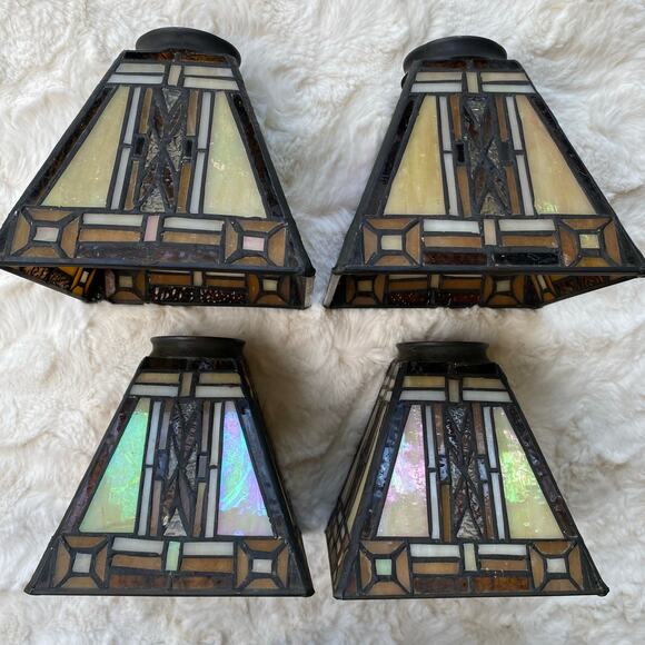 Tiffany Style Stained Glass Pendant Lamp Shades Set of 4 Square Iridescent 5" - Picture 1 of 16